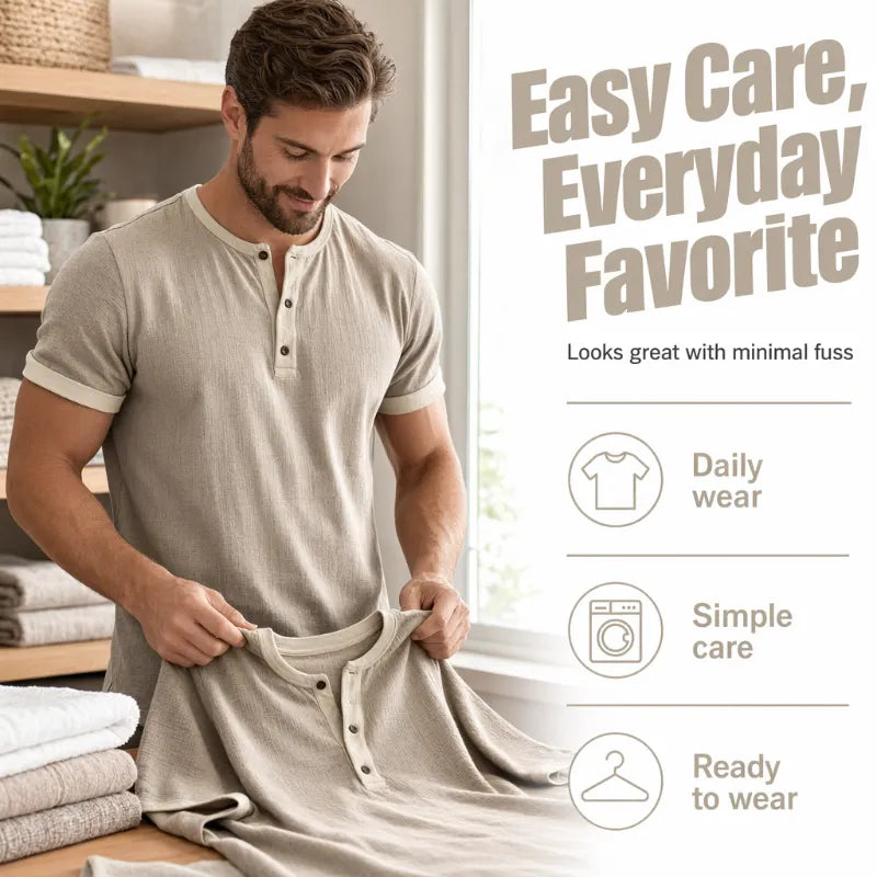 💨 Men’s Performance Henley Shirt – Breathable, Stretchy & Built for Everyday Comfort