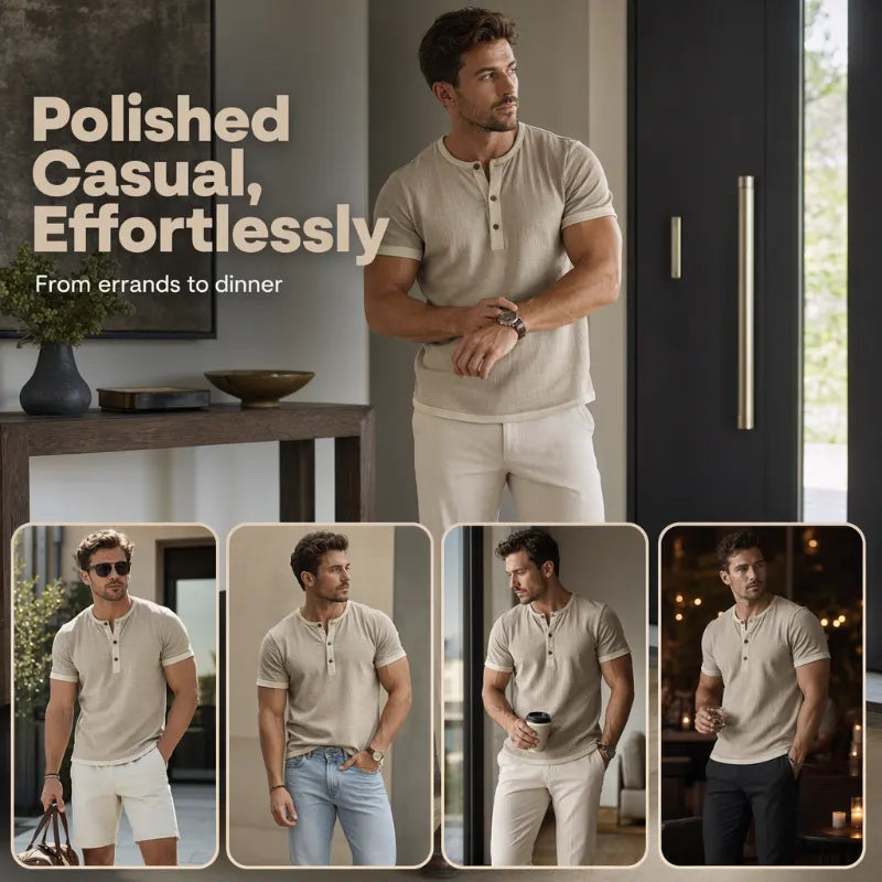 💨 Men’s Performance Henley Shirt – Breathable, Stretchy & Built for Everyday Comfort