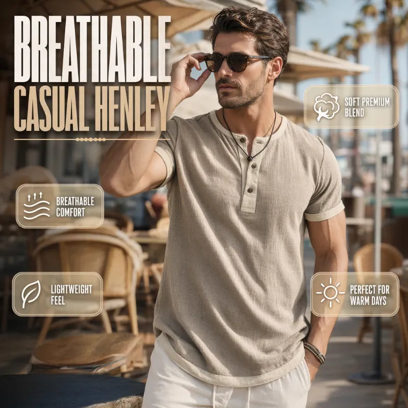 💨 Men’s Performance Henley Shirt – Breathable, Stretchy & Built for Everyday Comfort