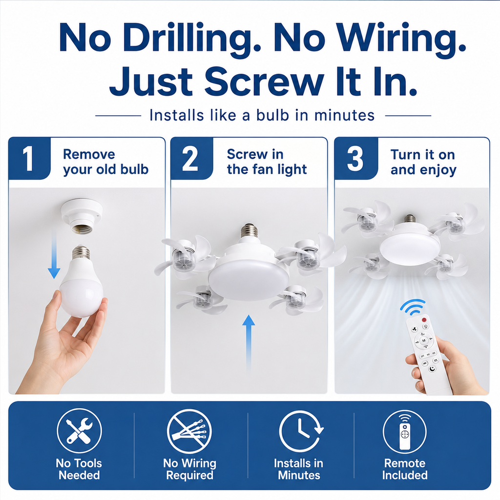 🌬️ SUMMER SALE 50% OFF 💡No-Wiring Ceiling Fan Light with Remote Control